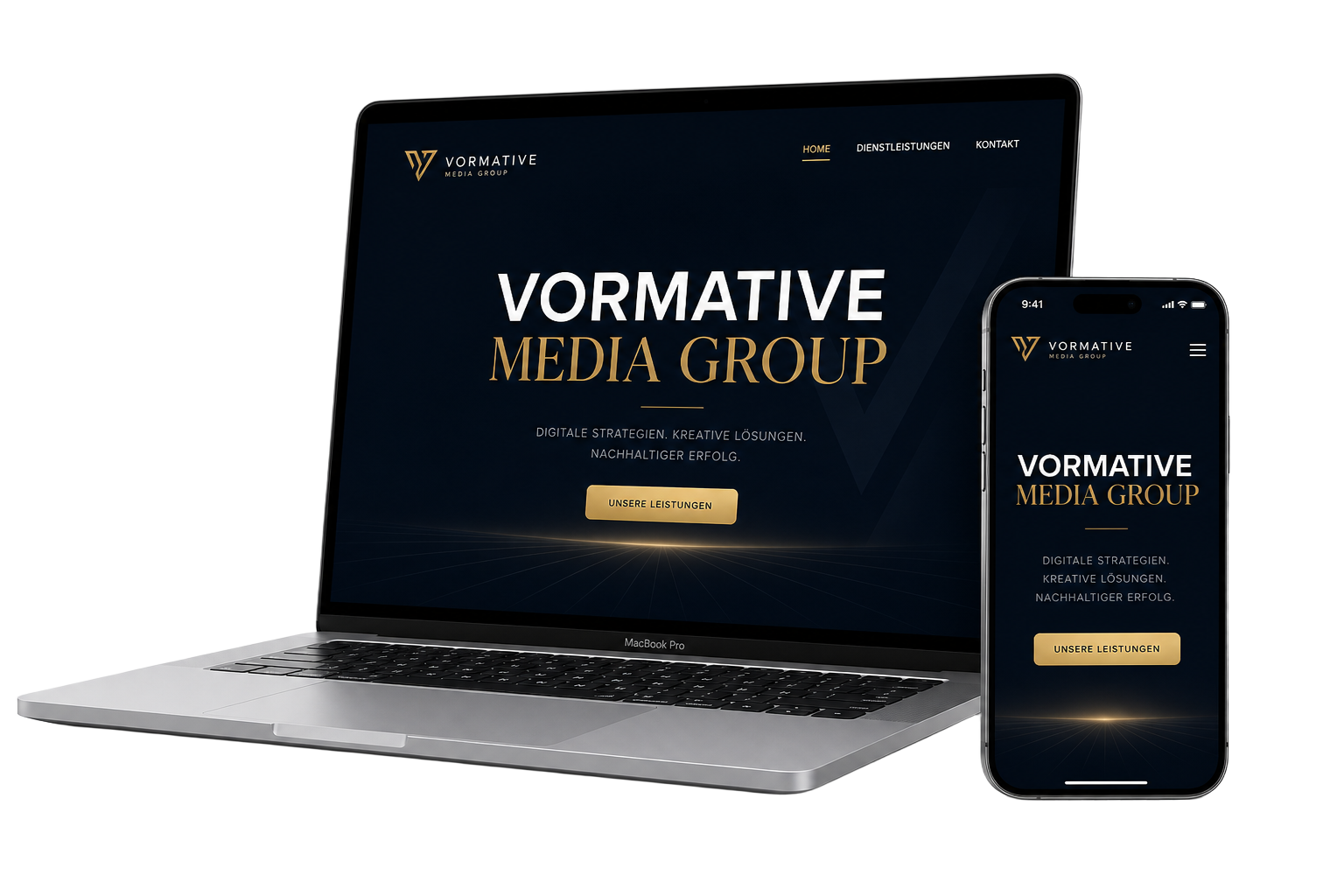 Vormative Media Group Mockups auf MacBook und iPhone